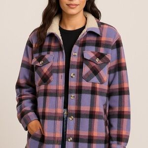 Women's Lavender Plaid Sherpa-Lined Shacket